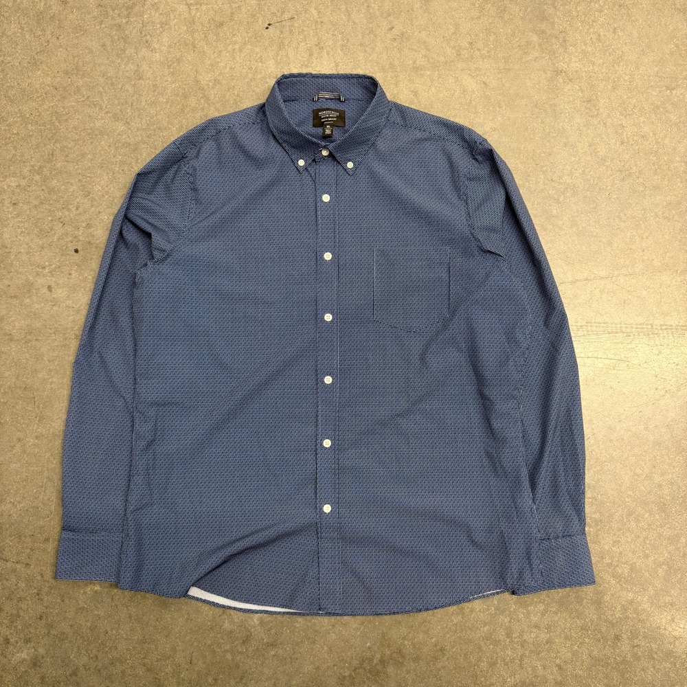 Nordstrom Mens Shop Tech-Smart Regular Fit Navy Micro Check Shirt XL